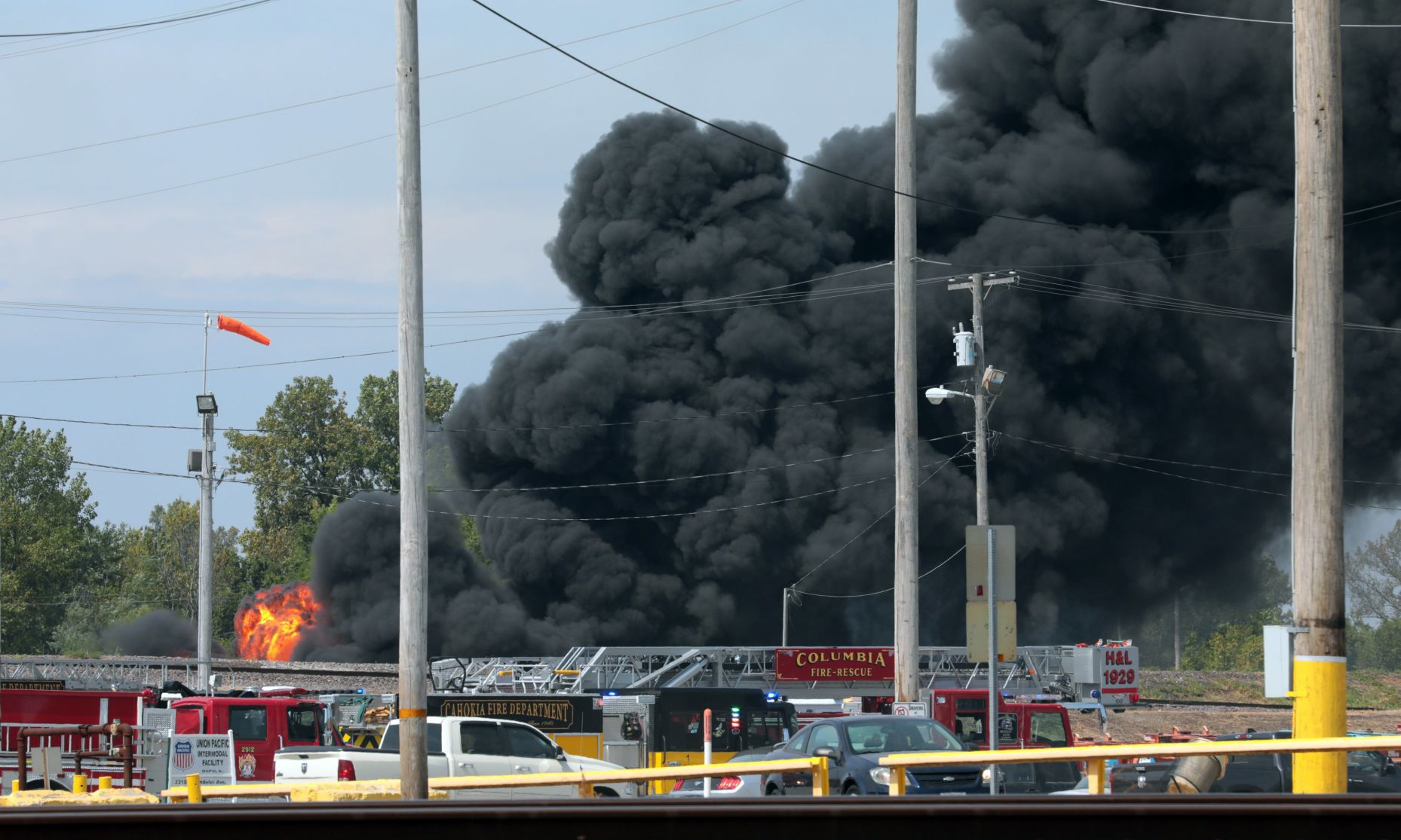 Derailed train cars catch fire in Dupo